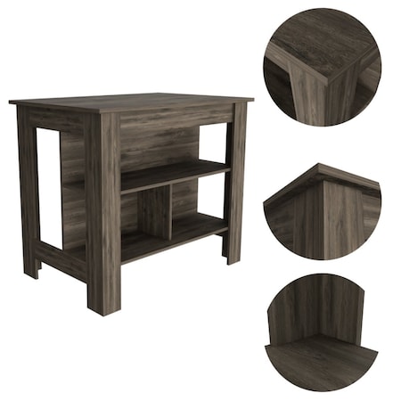 Tuhome Cala Kitchen Island, Four Legs, Three Shelves, Dark Brown ALB6537